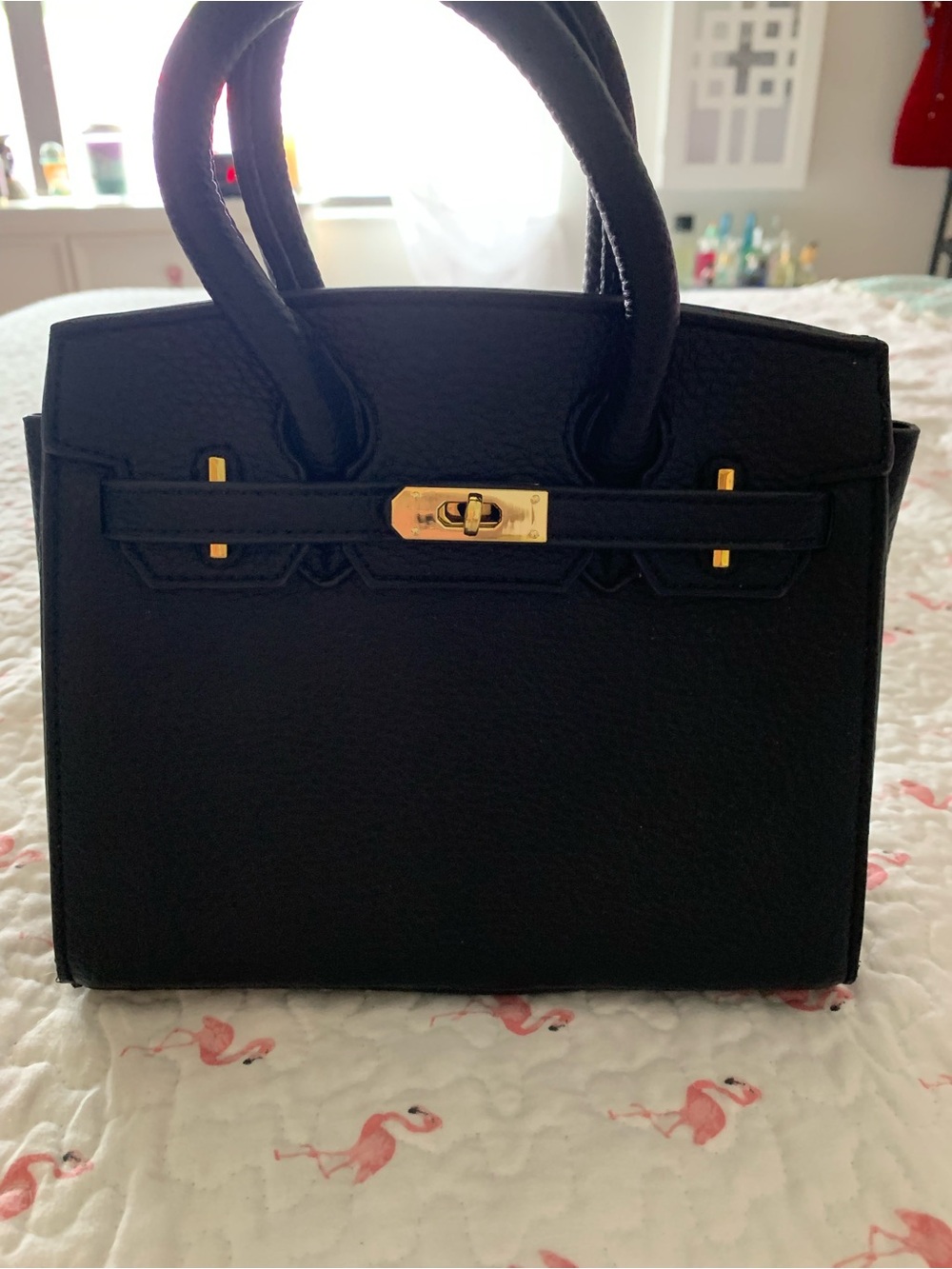 Structured Black Top-Handle Satchel with Gold Hardware